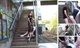 Sneaker enculé spermé sur le quai de la gare